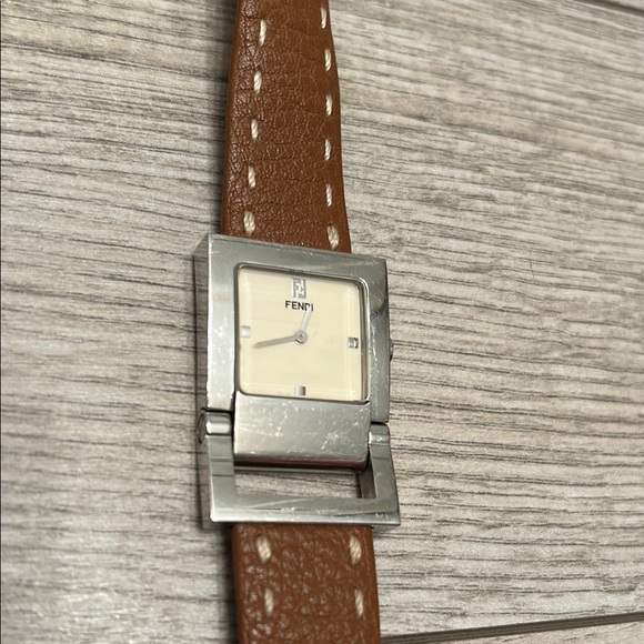 Fendi Vintage Brown Genuine Leather Strap Watch